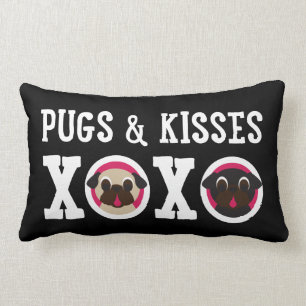 Möpse u. schwarzes lumbales Kissen der Kuss-XOXO