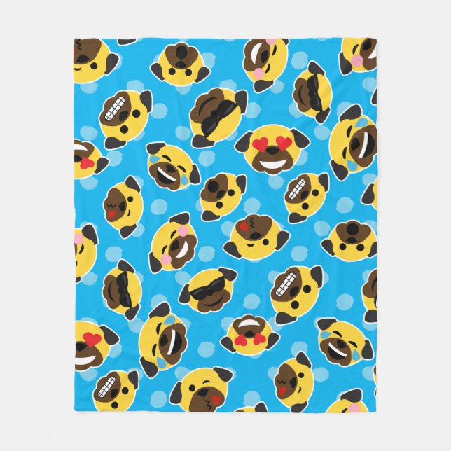 MopsEmoticon Emoji Muster-Liebe-Lachen-Kuss cool Fleecedecke (Vorderseite)