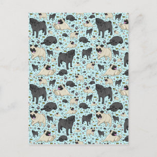 Möpsen in Blau Postkarte