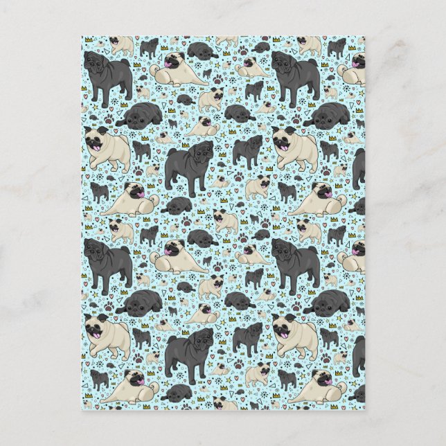 Möpsen in Blau Postkarte (Vorderseite)