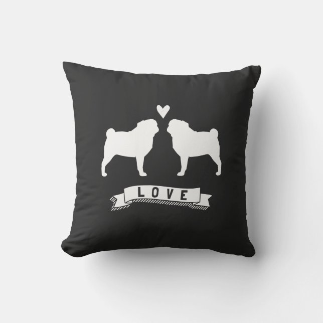 Möpsen Liebe - Hunde Silhouetten mit dem Herzen Kissen (Vorderseite)