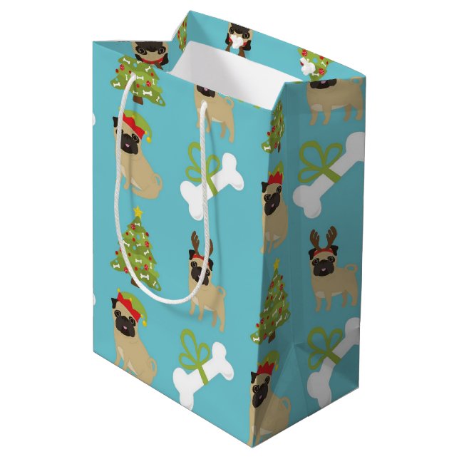 Möpsen und Knochen und Bäume Mittlere Geschenktüte (Rückseite Schrägansicht)