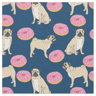 Möpsen und rosa Donuts, blau Stoff
