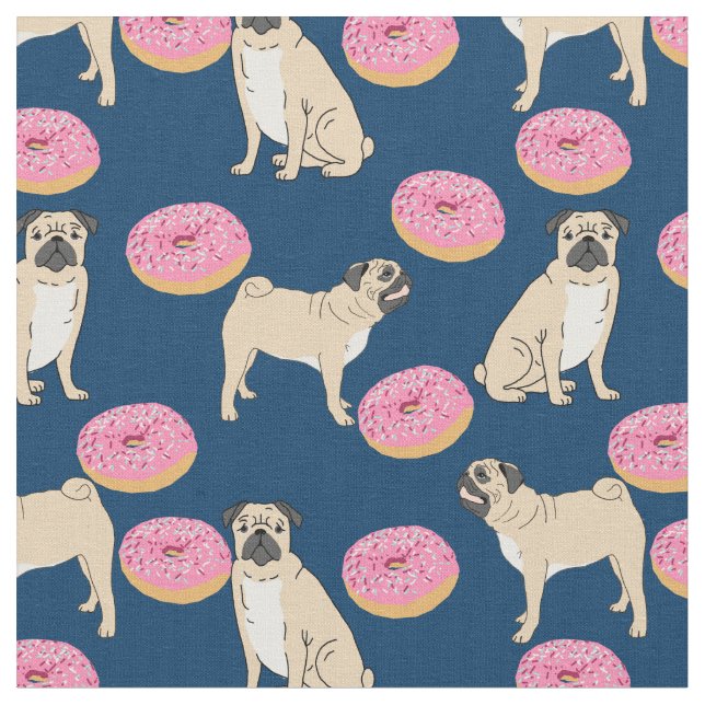 Möpsen und rosa Donuts, blau Stoff (Nahaufnahme)