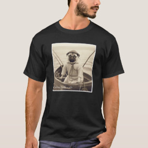 Mopsfischen auf einem Boot Süß Retro T-Shirt