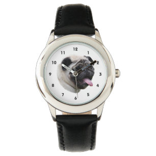 Mopshundehaustier-Fotoporträt Armbanduhr