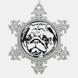 Mopsschneeflockeverzierung Schneeflocken Zinn-Ornament