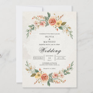 Moral Coral Floral Arch Wedding Einladung