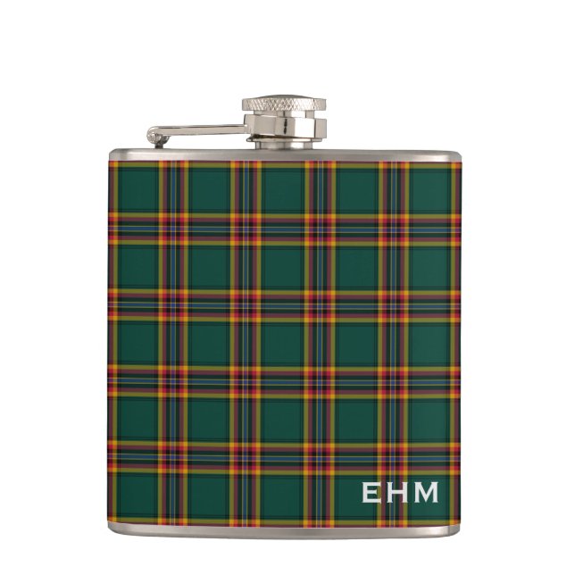 Moran Tartan Monogram Dark Green Kariert Flachmann (Vorderseite)