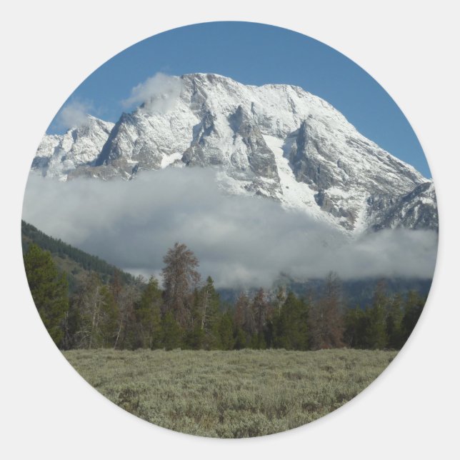 Moran und Wolken am Grand Teton Runder Aufkleber (Vorderseite)
