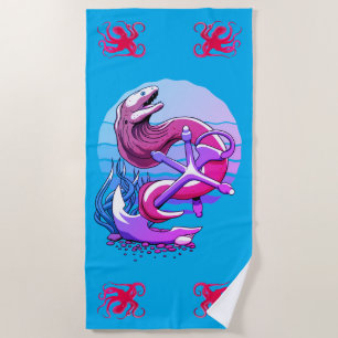 Moray Eel und Anchor und Oktopus Strandtuch