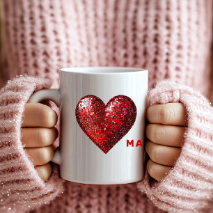 Morbus Valentine Day Red Heart Monogram Initial Cu Zweifarbige Tasse