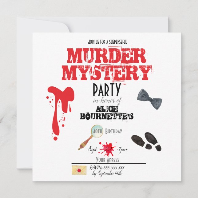 Mord Mystery Birthday Party Einladung Postkarte (Vorderseite)