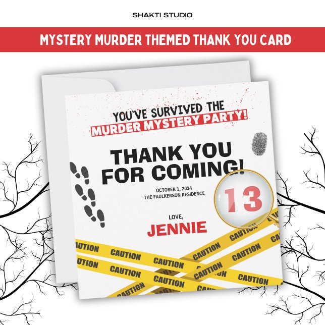 Mord Mystery Birthday Party Halloween Verbrechen Dankeskarte (Von Creator hochgeladen)