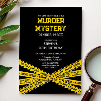 Mord Mystery Birthday Party mit Polizeistreifen Einladung