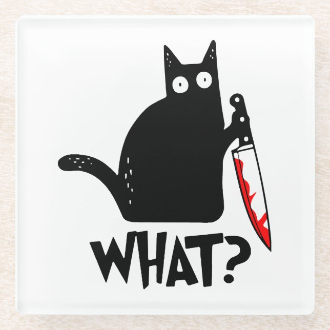 Mörderische Katze mit Messer Glasuntersetzer (Vorderseite)