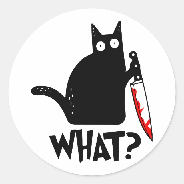 Mörderische Katze mit Messer Runder Aufkleber (Vorderseite)
