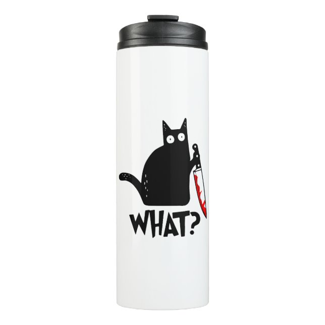 Mörderische Katze mit Messer Thermosbecher (Vorderseite)