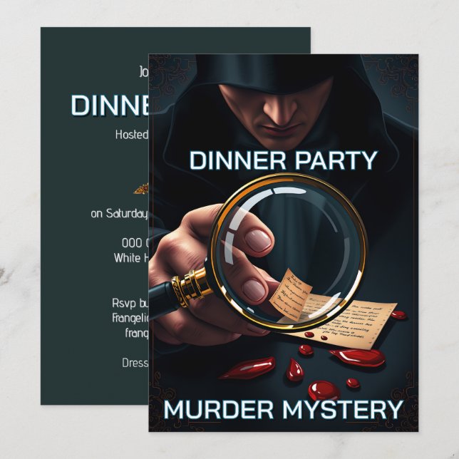 Mörderische Mysterien Verbrechen Szene Dinner Part Einladung (Vorne/Hinten)