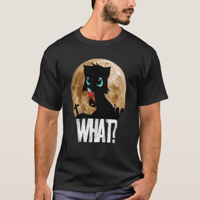 Mörderische schwarze Katze was mit Messer Vollmond T-Shirt (Vorderseite)
