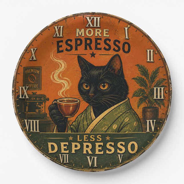 More Espresso Less Depresso Cat Pappteller (Vorderseite)