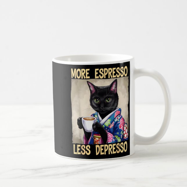 More Espresso Less Depresso Japanese Art Funny Cat Kaffeetasse (Rechts)