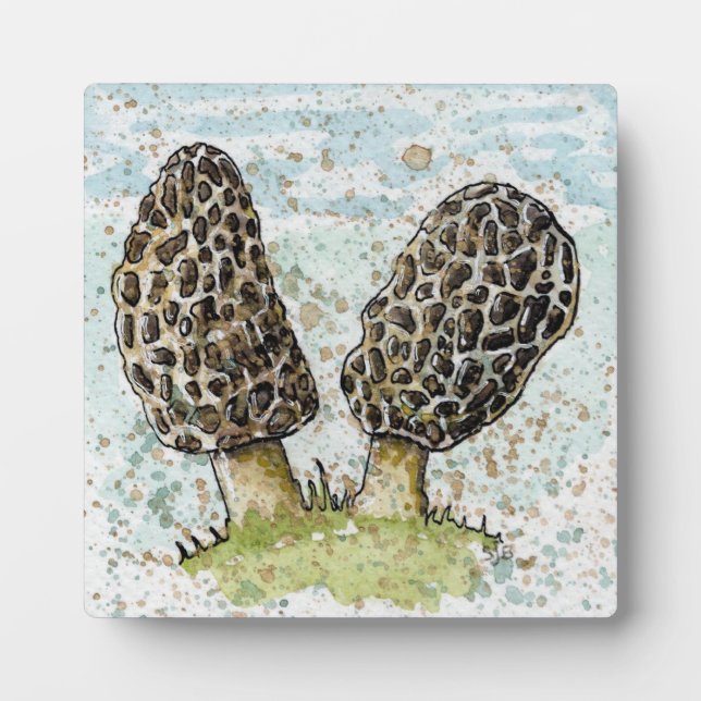 Morel Mushroom Aquarelldruck mit Ständer Fotoplatte (Vorderseite)