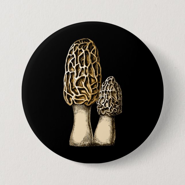 Morel Mushroom Vintag Botanische Illustration Button (Vorderseite)