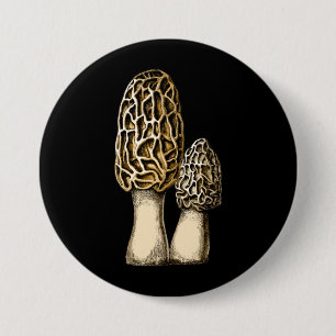 Morel Mushroom Vintag Botanische Illustration Button