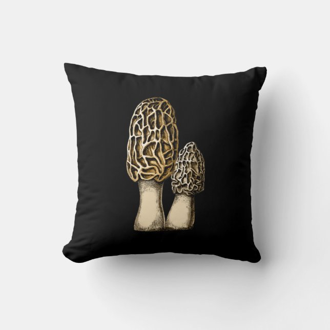 Morel Mushroom Vintag Botanische Illustration Kissen (Vorderseite)