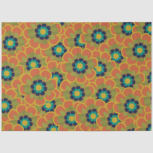 Morelia Retro Blumenmuster Burnt Orange und Blue Seidenpapier