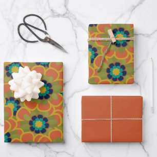 Morelia Retro Vintages Blumenmuster Orange Geschenkpapier Set