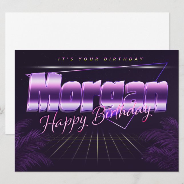 Morgan Nom Prénom carte rétro lilas pour anniversa (Devant / Derrière)