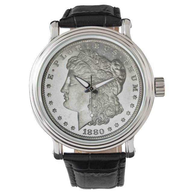 Morgan Silver Dollar Image on Watch Face Armbanduhr (Vorderseite)