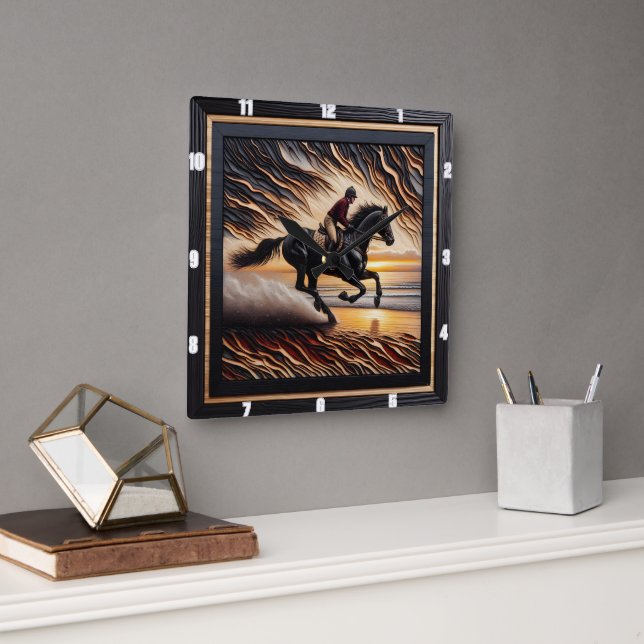 Morgan Water Gallop: Charred Grain Artwork Quadratische Wanduhr (Büro)