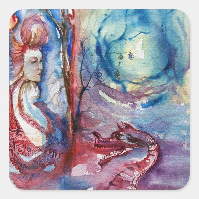 MORGANA / Magie und Geheimnis, rosa Blaue Fantasie Quadratischer Aufkleber (Vorderseite)