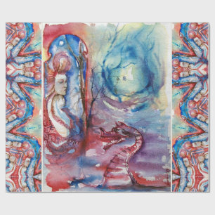 MORGANA Verzauberin und Drache, Rosa Blaue Fantasi Geschenkpapier