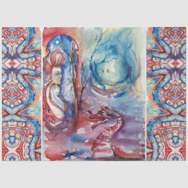 MORGANA Verzauberung und Drache ,Rosa blaue Fantas Seidenpapier (Vorderseite)
