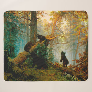 Morgen in einem Kiefernwald Bär mit Jungen Shishki Sherpadecke