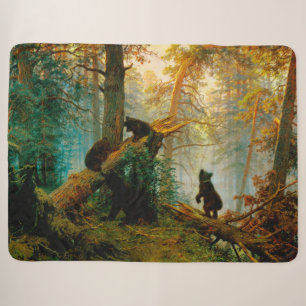Morgen in einem Kiefernwald Bär mit Jungen Shishki Sherpadecke