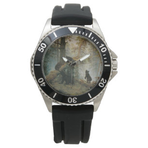 Morgen in einem Kiefernwald (Bären im Wald) Armbanduhr