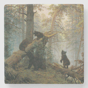 Morgen in einem Kiefernwald (Bären im Wald) Steinuntersetzer