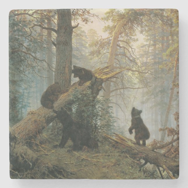 Morgen in einem Kiefernwald (Bären im Wald) Steinuntersetzer (Vorderseite)