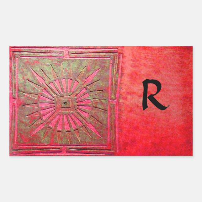 MORGEN STAR MONOGRAM, rot, grün Rechteckiger Aufkleber (Vorderseite)