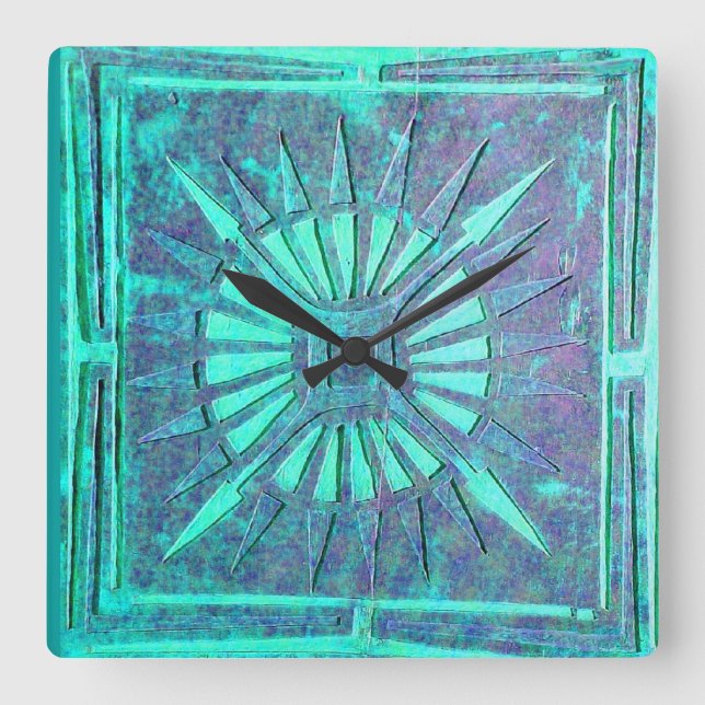 MORGEN-STERN, aquamarines Aqua-Blau Quadratische Wanduhr (Vorderseite)