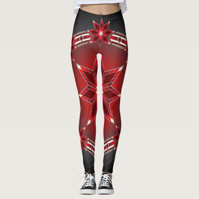 Morgen-Sterne (rot) Leggings (Vorderseite)