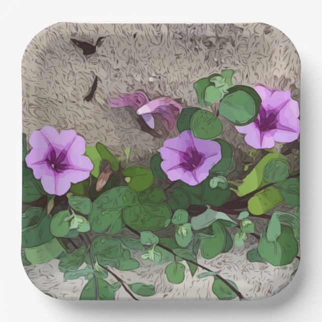 Morgenglanzvolle Blume am Strand lila Blume Pappteller (Vorderseite)