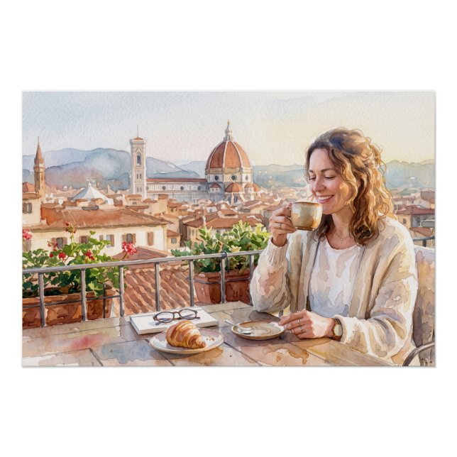 Morgenkaffee in Florenz Poster (Vorderseite)