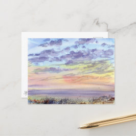Morgenlandschaft mit Wasserfarben, Wolken und Meer Postkarte
