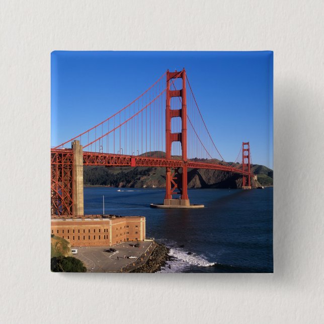 Morgenlicht badet die Golden Gate Bridge Button (Vorderseite)